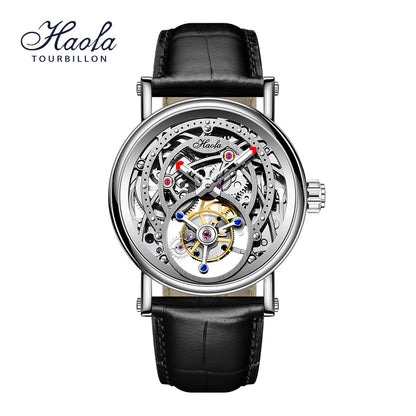 Haofa 1603 CNC Engraving Flying Tourbillon Skeleton Dial Manual Winding Watch