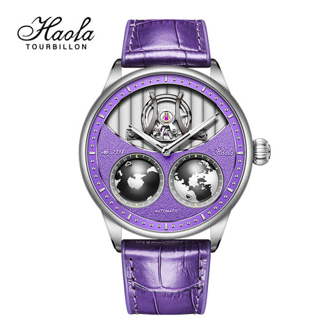Haofa 2318 Model 3D Earth Rotating Mineral Crystal World Time Watches