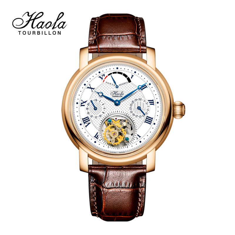 Haofa K011 Clous de Paris GMT Calendar Power Reserve Display 18K Tourbillon Watch