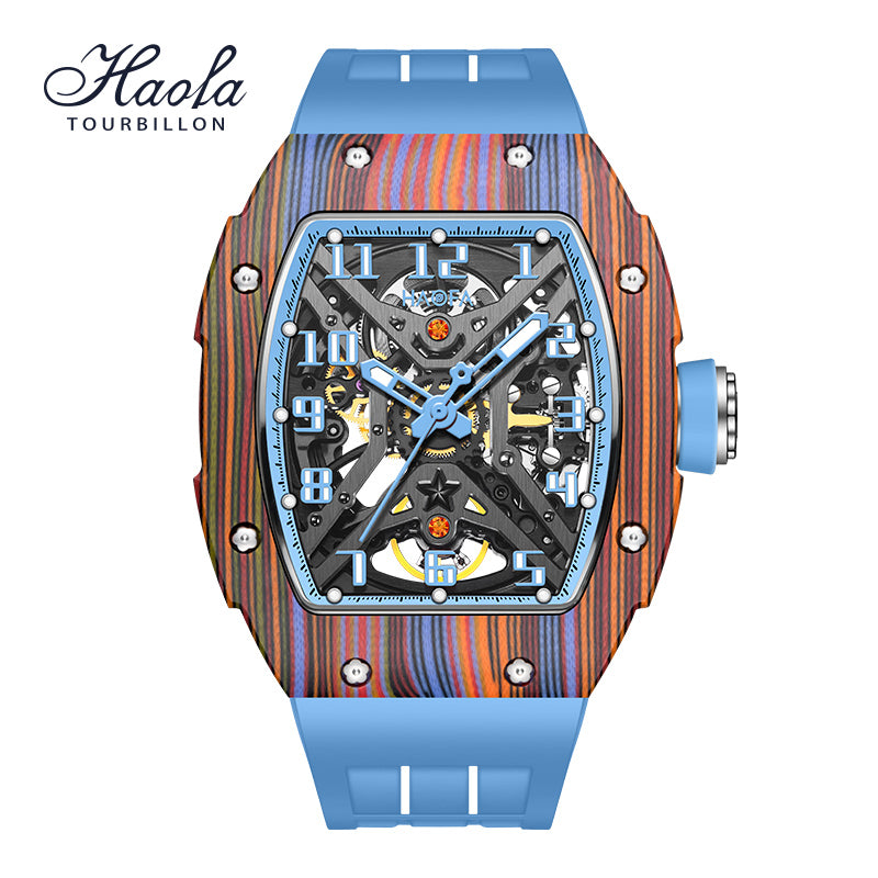 Haofa 1975 Colorful Carbon Fiber Case Automatic Movement 80H Power Reserve Skeleton Sapphire Crystal Wrist Watch