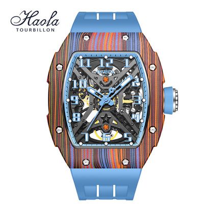 Haofa 1975 Colorful Carbon Fiber Case Automatic Movement 80H Power Reserve Skeleton Sapphire Crystal Wrist Watch