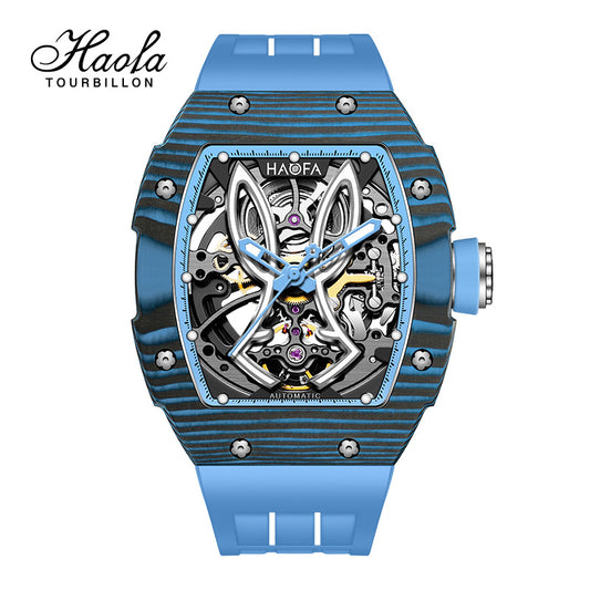 HAOFA 1985 Carbon Fiber Automatic Mechanical Rabbit Watches 80H Power Reserve Super Luminous