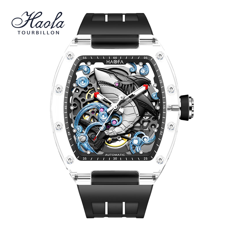 Haofa 2322 3D Crazy Shark Transparent Crystal Super Luminous Automatic Winding 40H Watch