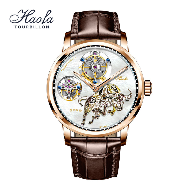 Haofa 005 Flying Double Tourbillon Pearl Dial Taurus 42H Manual Wind W ...