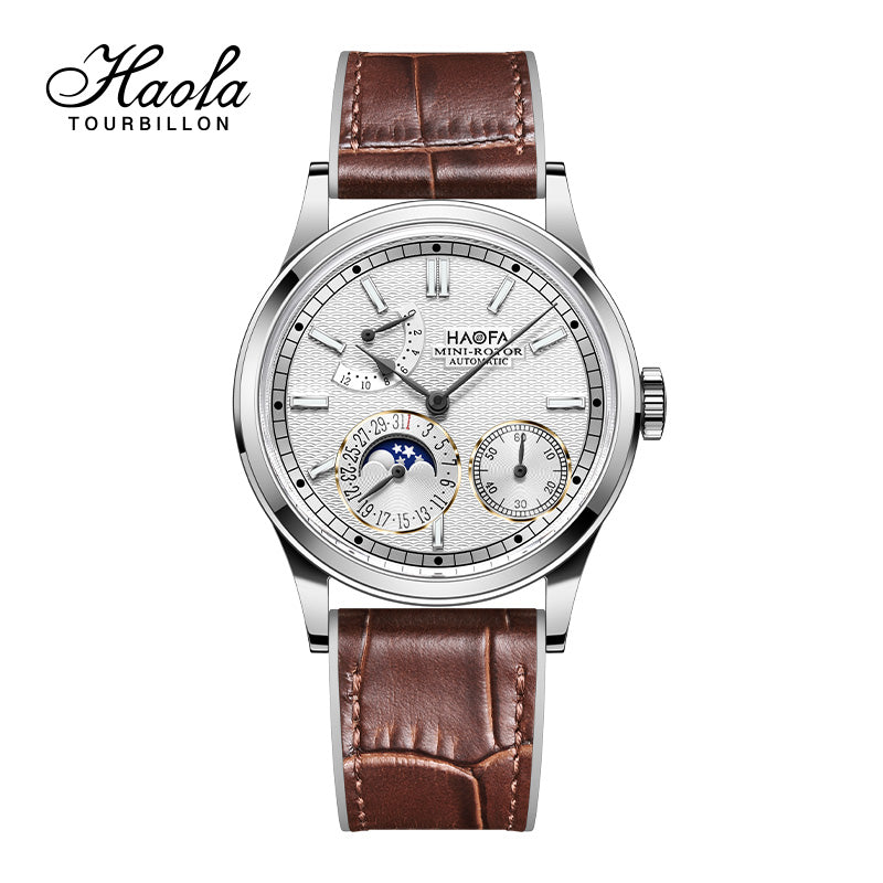 Haofa 2372 Calendar Display Moon Phase Micro Rotor Geneva Stripes Automatic Mechanical Watch