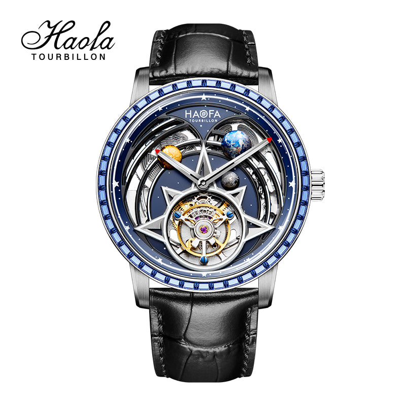 HAOFA 3D GALAXY DOUBLE BARREL AUTOMATIC TOURBILLON K9 Crystal Bezel (GIFT CRYSTAL GALAXY BALL ) MODEL 2269