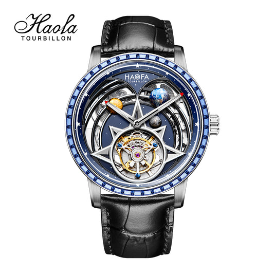 HAOFA 3D GALAXY DOUBLE BARREL AUTOMATIC TOURBILLON K9 Crystal Bezel (GIFT CRYSTAL GALAXY BALL ) MODEL 2269