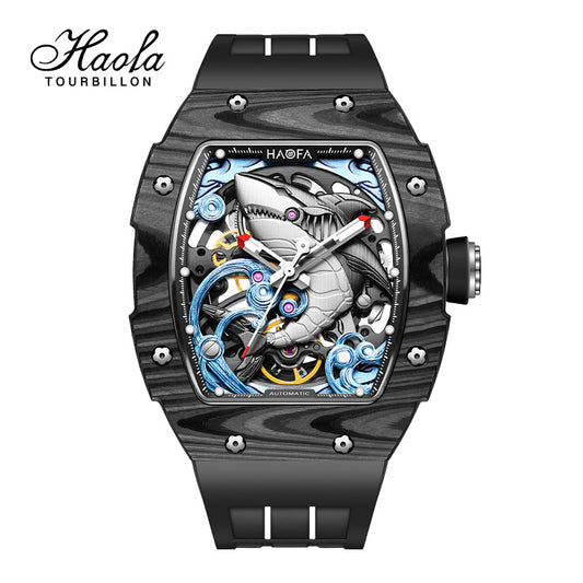 Haofa 1990 Double Carbon Fiber 3D Shark Automatic Winding 80H Watch