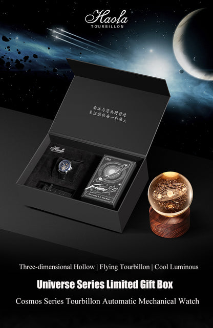 HAOFA 3D GALAXY DOUBLE BARREL AUTOMATIC TOURBILLON K9 Crystal Bezel (GIFT CRYSTAL GALAXY BALL ) MODEL 2269