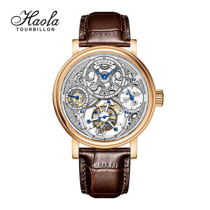 Haofa K012 Skeleton Carving 12 Hour And 24 Hour Display Dial 18K Manual Tourbillon Watch