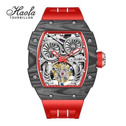 HAOFA Automatic Tourbillon double barrels Movement 72 hours power NTPT(carbon fiber）bezel  Titanium magnesium case 1922