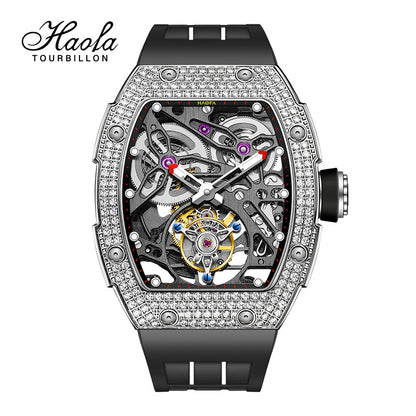 HAOFA 1901-1S Automatic Tourbillon Double Spring 72 Hours power Free-sprung Balance Wathces Crystal Bezel