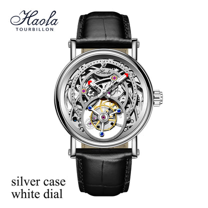 Haofa 1603 CNC Engraving Flying Tourbillon Skeleton Dial Manual Winding Watch