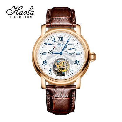 Haofa K010 18K Sunburst Roman Dial Calendar Power Reserve Display Tourbillon Watch