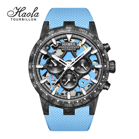 【Pre-sale】HAOFA 2367 3D Skeleton Automatic Chronograph Movement Full Carbon Fiber Screw-in crown Watch