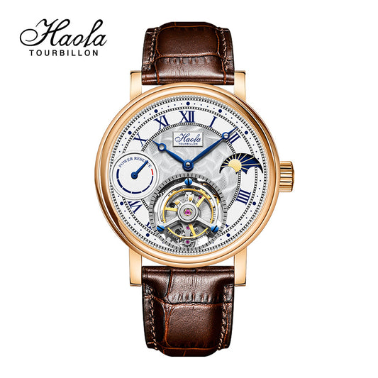 Haofa K013 18K Guilloche Sun And Night 80H Power Reserve Display Dial Manual Tourbillon Watch