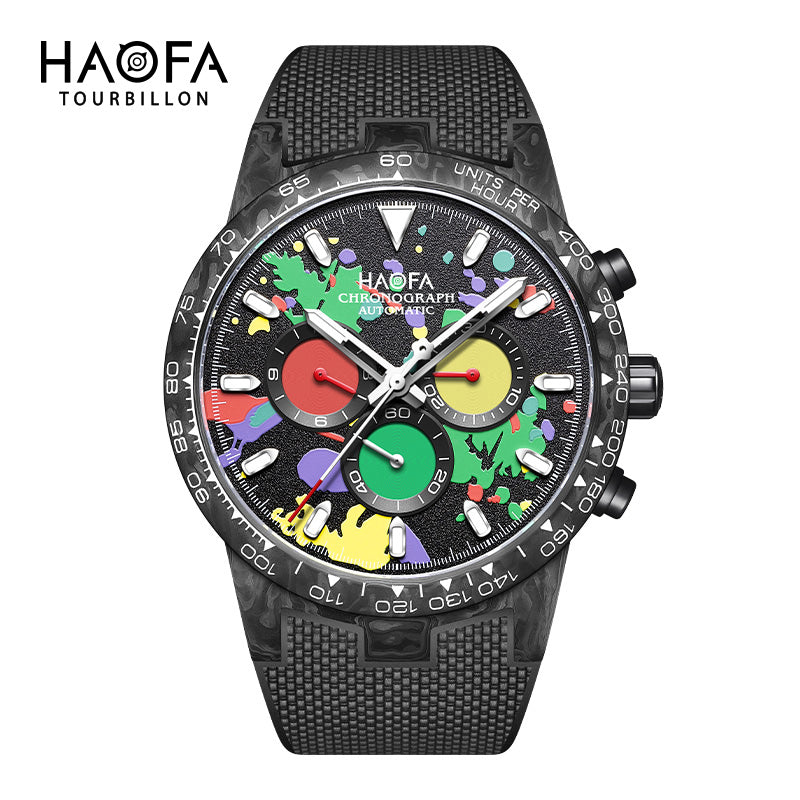 HAOFA Chronograph Movement Full Carbon Fiber Automatic Screw-in crown Watch  2366