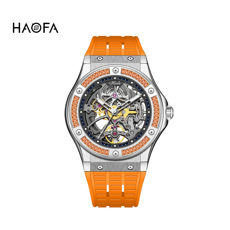 ساعة HAOFA أوتوماتيكية ميكانيكية من الياقوت الأزرق مع هيكل من حجر الراين الفاخر ومقاومة للماء طراز 1913S 