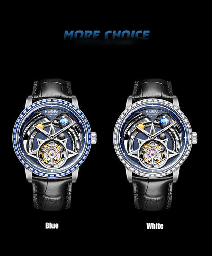 HAOFA 3D GALAXY DOUBLE BARREL AUTOMATIC TOURBILLON K9 Crystal Bezel (GIFT CRYSTAL GALAXY BALL ) MODEL 2269