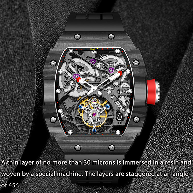 HAOFA Automatic Tourbillon Movement Free-sprung Balance 1901-1 Double Spring carbon fiber bezel Titanium magnesium