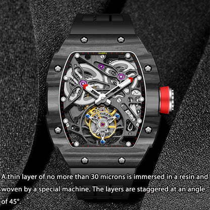 HAOFA Automatic Tourbillon Movement Free-sprung Balance 1901-1 Double Spring carbon fiber bezel Titanium magnesium