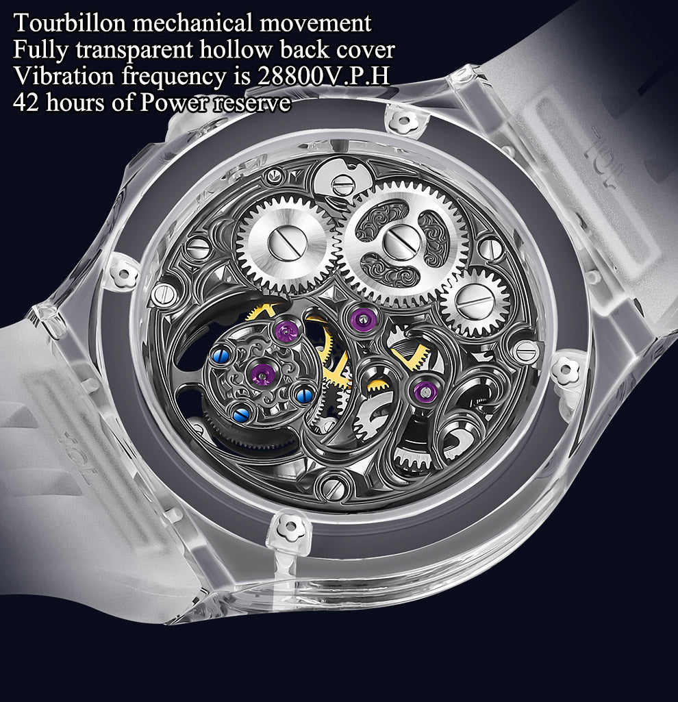 Haofa K9 Crystal Case Skeleton Tourbillon GMT Watch 2231