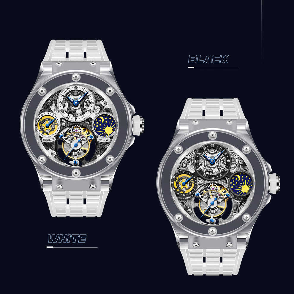 Haofa K9 Crystal Case Skeleton Tourbillon GMT Watch 2231