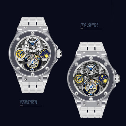 Haofa K9 Crystal Case Skeleton Tourbillon GMT Watch 2231