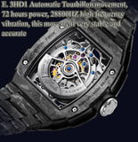 HAOFA 2311 All Carbon Fiber Automatic Tourbillon Watch Double-Spring 72 Hour power Super Luminous