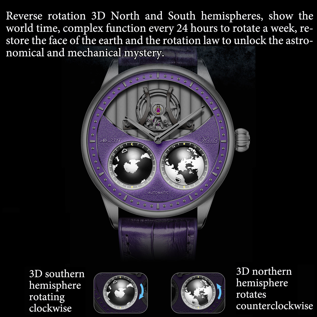 Haofa 2318 Model 3D Earth Rotating Mineral Crystal Watches