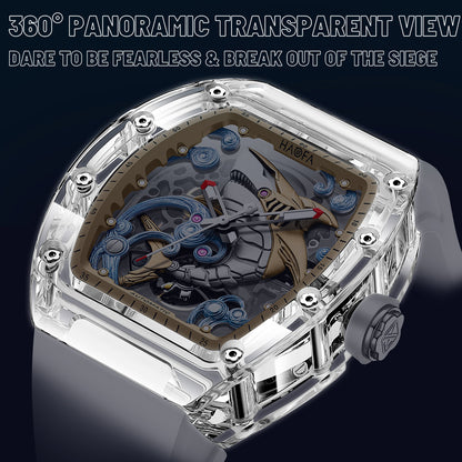 Haofa 2322 3D Crazy Shark Transparent Crystal Super Luminous Automatic Winding 40H Watch