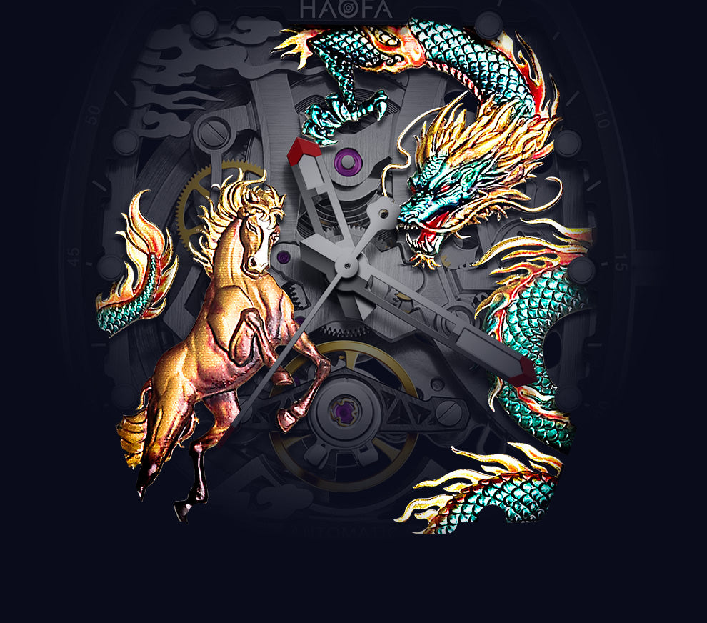 Haofa Crystal 2323 3D Dragon and Horse 72H Automatic Watch