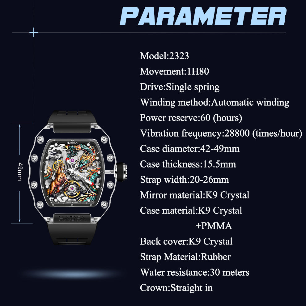 Haofa Crystal 2323 3D Dragon and Horse 60H Automatic Watch