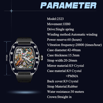 Haofa Crystal 2323 3D Dragon and Horse 60H Automatic Watch