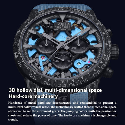 【Pre-sale】HAOFA 2367 3D Skeleton Automatic Chronograph Movement Full Carbon Fiber Screw-in crown Watch