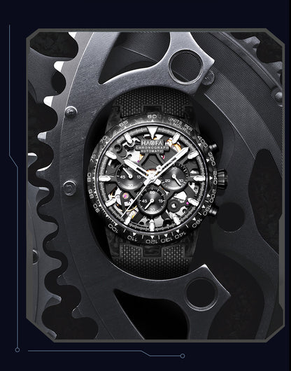 【Pre-sale】HAOFA 2367 3D Skeleton Automatic Chronograph Movement Full Carbon Fiber Screw-in crown Watch