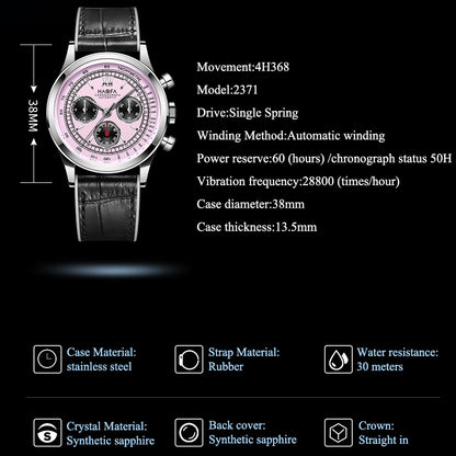 【Pre-sale】Haofa 2371 Black Pink 100pcs Chronograph Watch Tachymeter Automatic Movement WristWatch