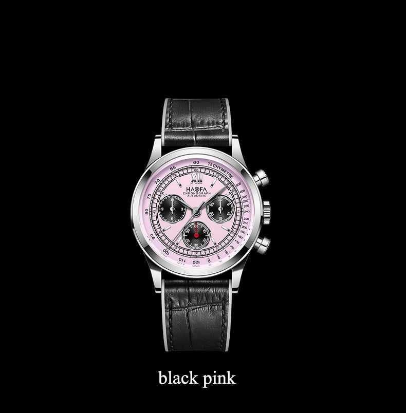 【Pre-sale】Haofa 2371 Black Pink 100pcs Chronograph Watch Tachymeter Automatic Movement WristWatch