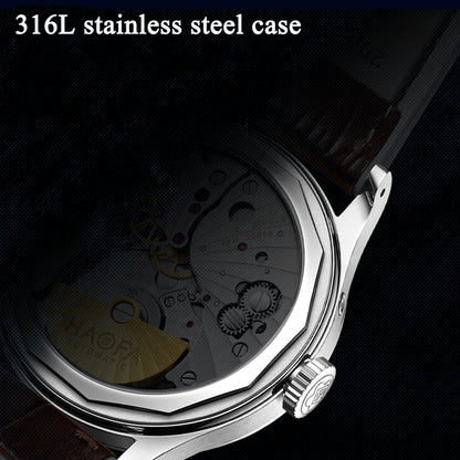 Haofa 2372 Calendar Display Moon Phase Micro Rotor Geneva Stripes Automatic Mechanical Watch