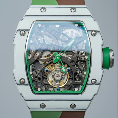 HAOFA Automatic Tourbillon Movement Free-sprung Balance 1901-1 Double Spring carbon fiber bezel Titanium magnesium