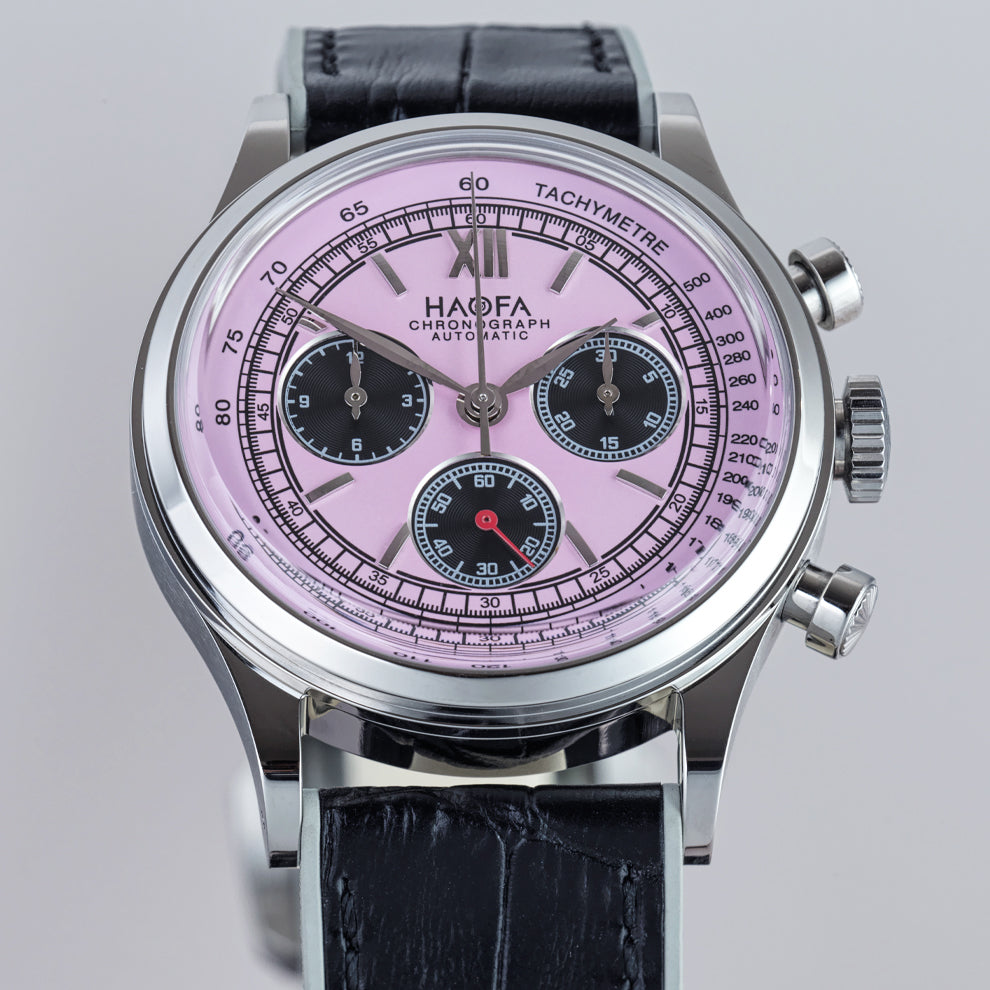 【Pre-sale】Haofa 2371 Black Pink 100pcs Chronograph Watch Tachymeter Automatic Movement WristWatch