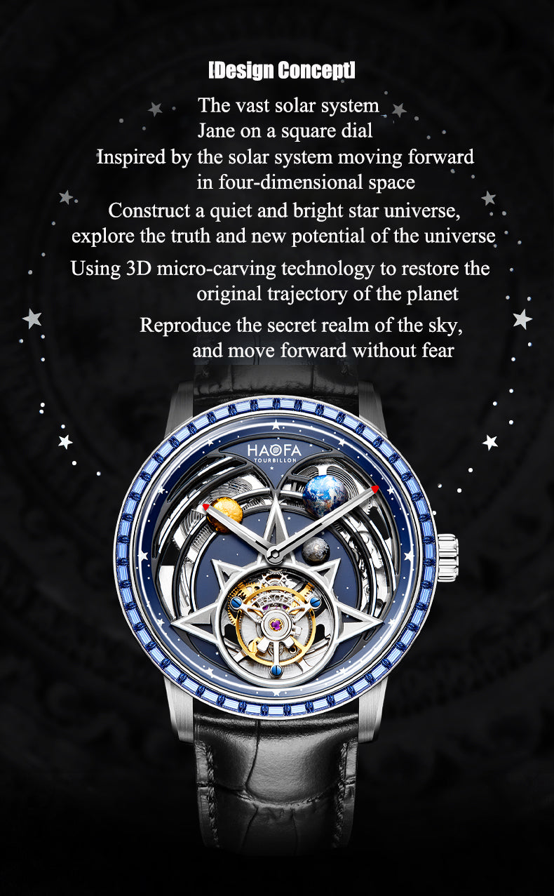 HAOFA 3D GALAXY DOUBLE BARREL AUTOMATIC TOURBILLON K9 Crystal Bezel (GIFT CRYSTAL GALAXY BALL ) MODEL 2269