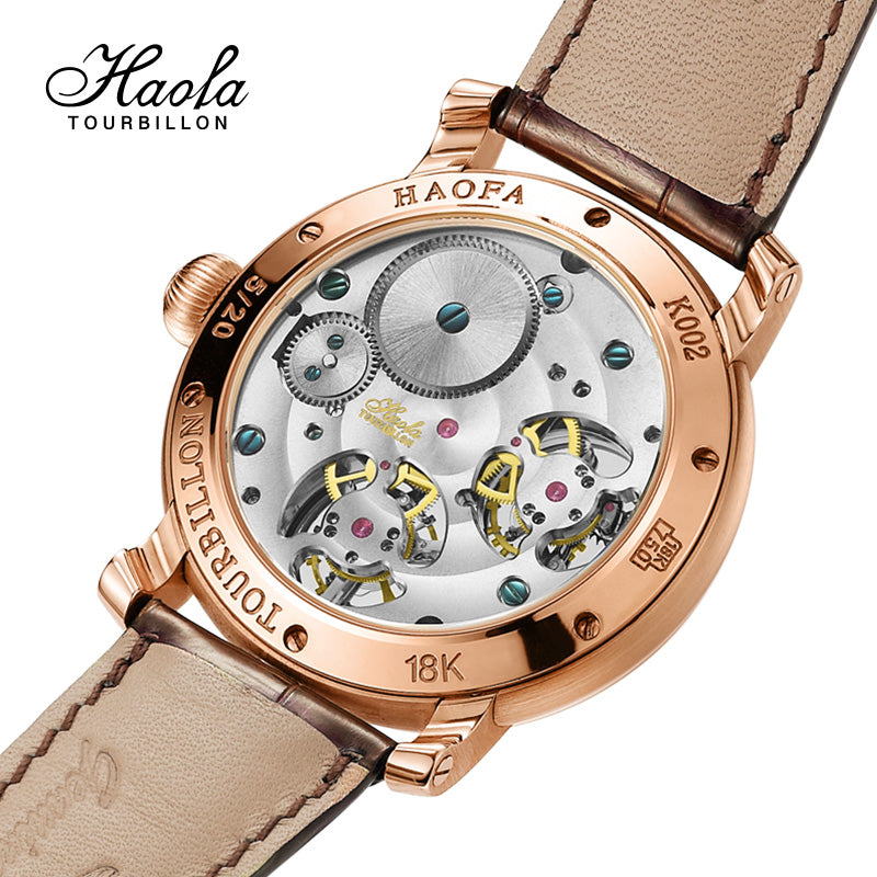 HAOFA Luxury 18K Gold Double Tourbillon Movement real Diamond Karat Watch K002