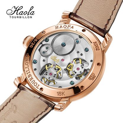 HAOFA Luxury 18K Gold Double Tourbillon Movement real Diamond Karat Watch K002