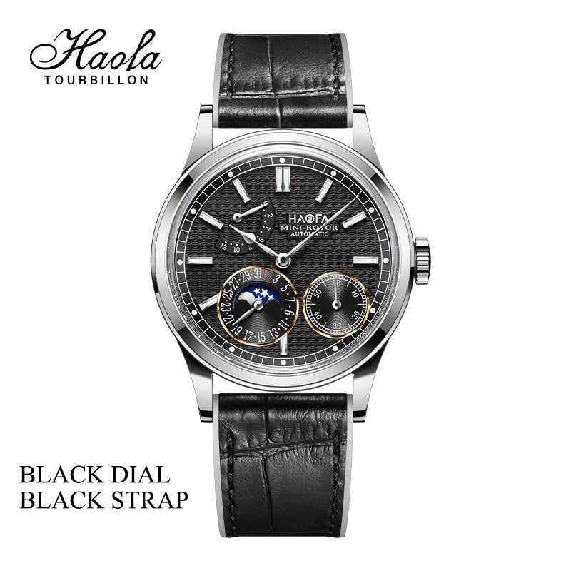 Haofa 2372 Calendar Display Moon Phase Micro Rotor Geneva Stripes Automatic Mechanical Watch