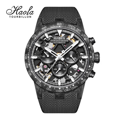 【Pre-sale】HAOFA 2367 3D Skeleton Automatic Chronograph Movement Full Carbon Fiber Screw-in crown Watch