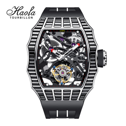 HAOFA TRAPEZOIDAL BLACK WHITE CRYSTAL AUTOMATIC TOURBILLON WATCH 2310