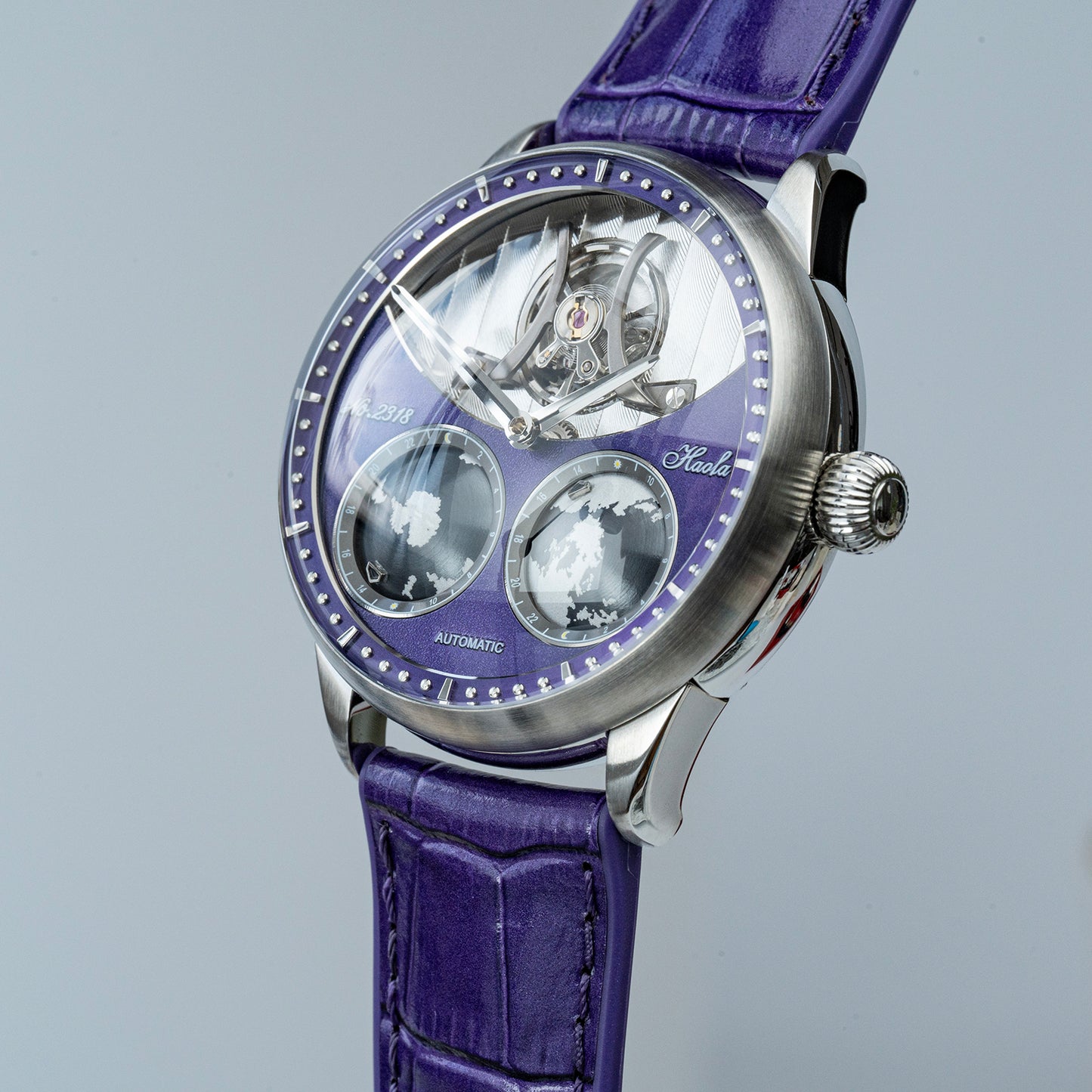 Haofa 2318 Model 3D Earth Rotating Mineral High-domed Crystal Watches