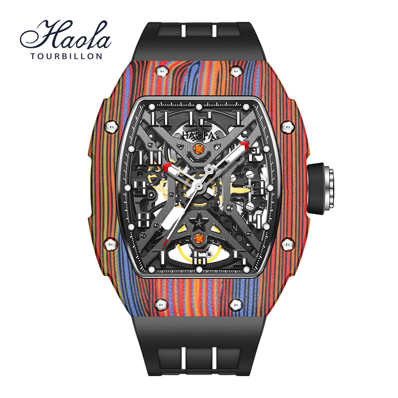 Haofa 1975 Colorful Carbon Fiber Case Automatic Movement 80H Power Reserve Skeleton Sapphire Crystal Wrist Watch