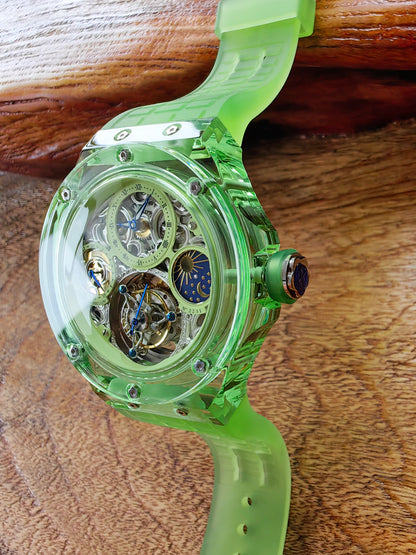 Haofa K9 Crystal Case Skeleton Tourbillon GMT Watch 2231